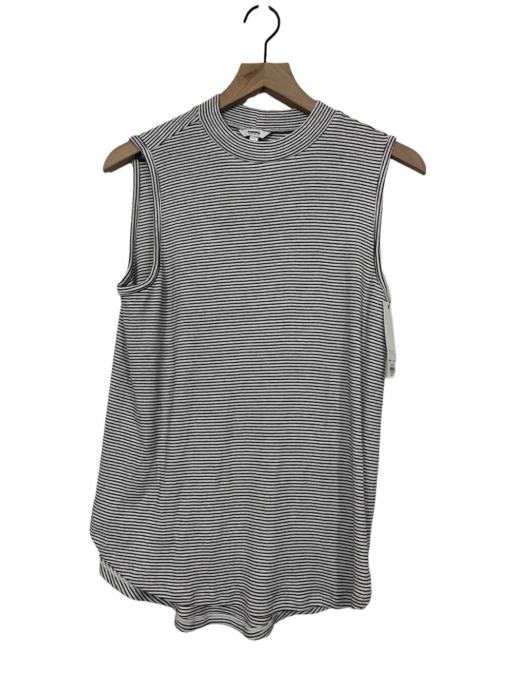 Sonoma Kohls Sleeveless Mock Neck Black and White Striped Tank Size Large